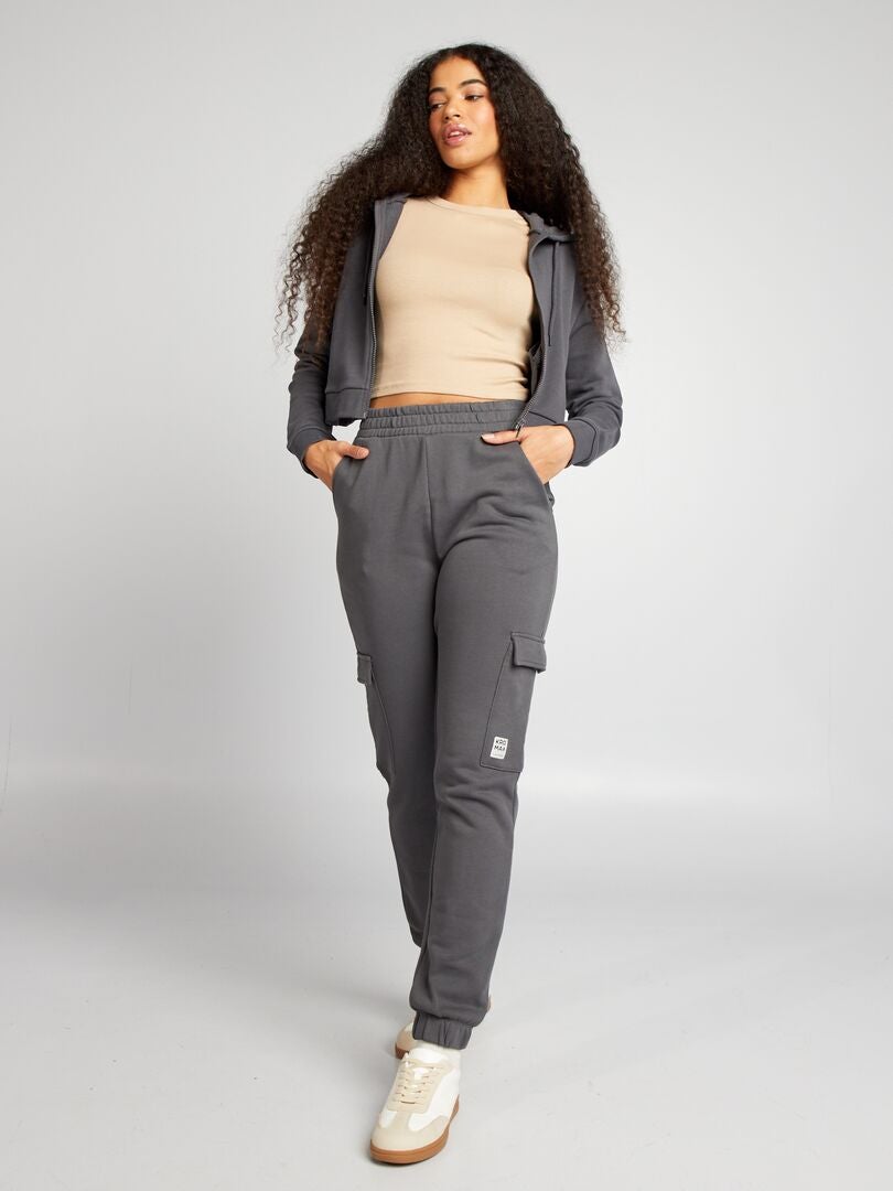 Korte crop top met korte mouwen - BEIGE