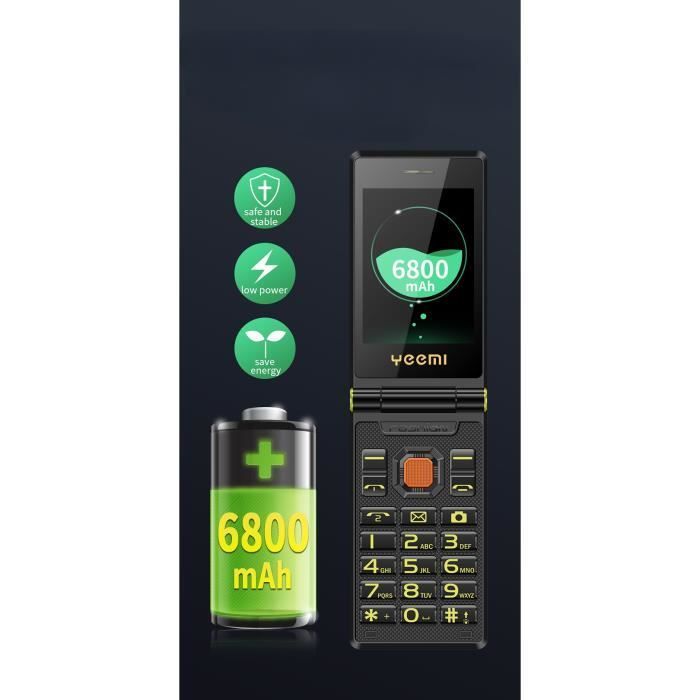 Grote mobiele telefoon met knoppen voor senioren, FM-klaptelefoon, dubbel 2,8 inch LCD-scherm, extra luid volume, SOS-knop, 6800 mAh-batterij