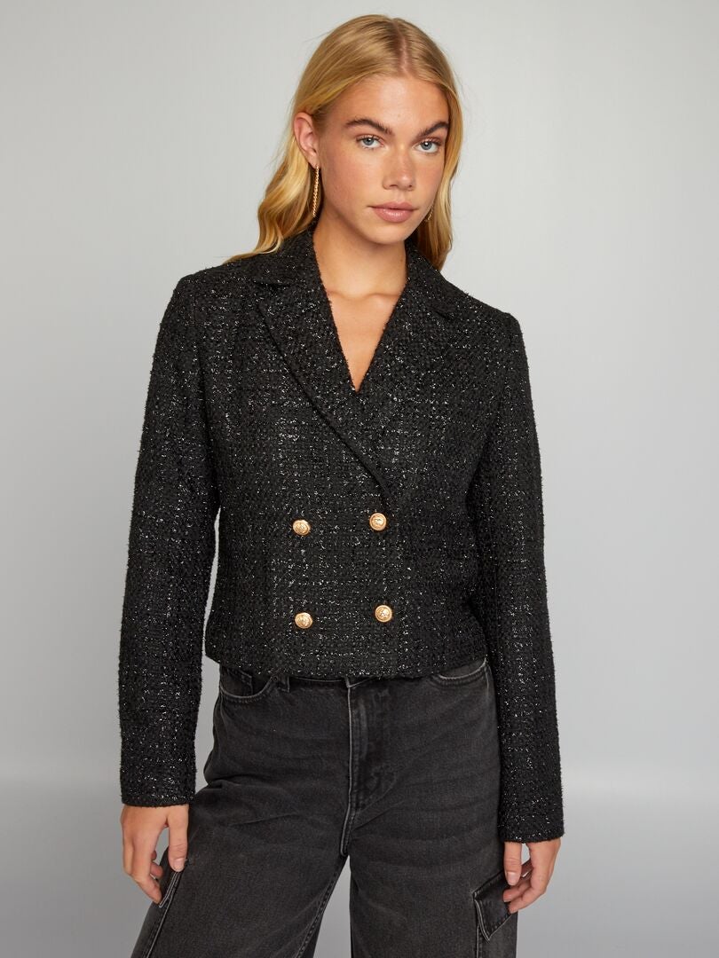 Casaco curto de tweed - preto