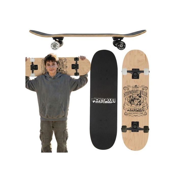 DISNEY Mickey Mouse STEAMBOAT Wooden Skateboard 79 cm, board for teenagers, large, lightweight and stable up to 100 kg