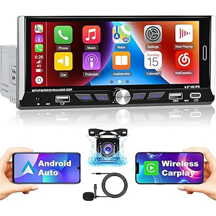 Autorradio Android de 1 DIN con pantalla táctil de 6,9