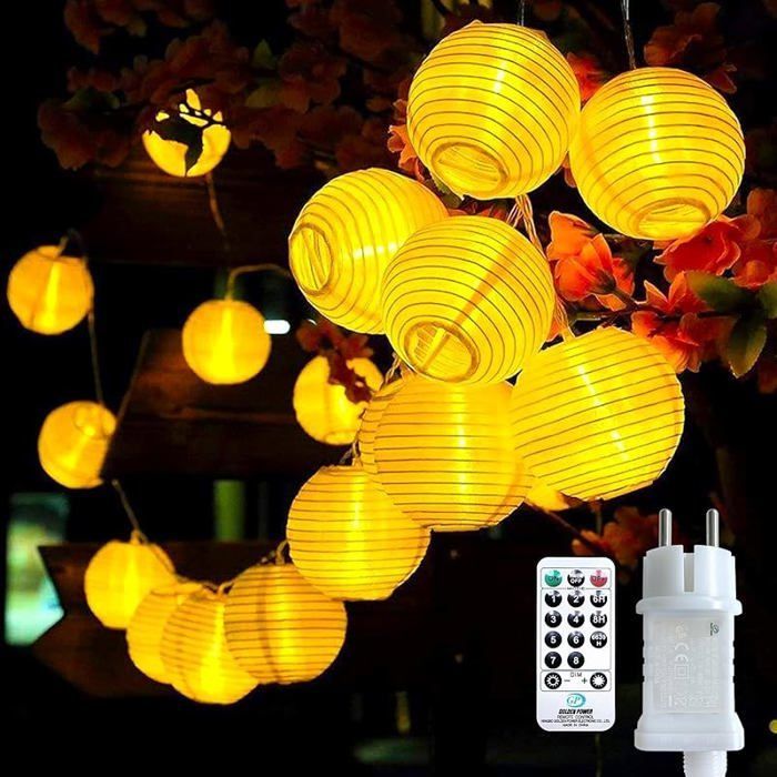 Guirlande lumineuse lanterne LED Bigzom extérieure avec minuterie, 5m 20 LED, 8 modes GUIRLANDE LUMINEUSE D'EXTERIEU