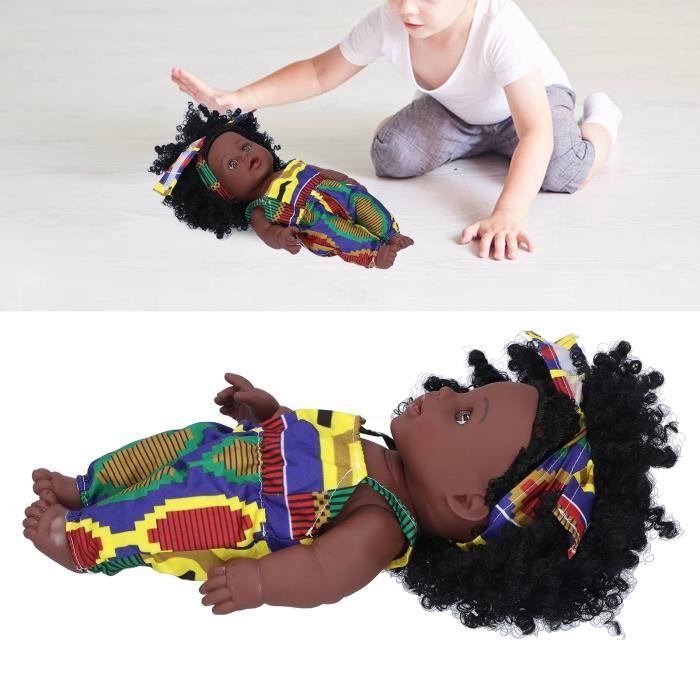 Muñeca Reborn - OMABETA - 30 cm - Muñeca de vinilo PVC - Piel negra - Cabello negro implantado