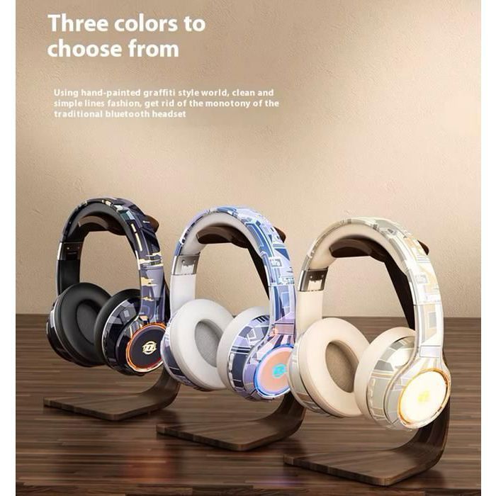 Cuffie Bluetooth Graffiti - Wireless, pieghevoli - Luce LED RGB - Durata della batteria di 30 ore - Cuffie con cancellazione del rumore, bassi potenti