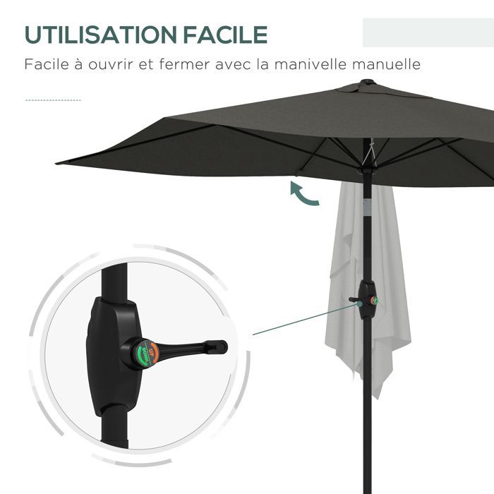 Outsunny - Parasol - Aluminium - 290x200x248cm - Grijs