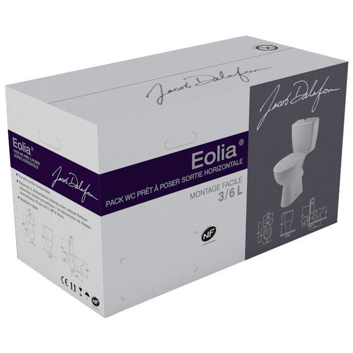 Paquete de inodoro estándar - Jacob Delafon - Eolia - Salida horizontal - Sin borde - 3/6L