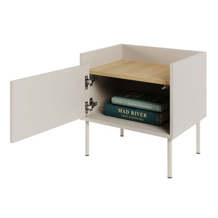 Mesita de noche con 1 puerta – TOVI – cachemir/roble Lindberg – 50 cm