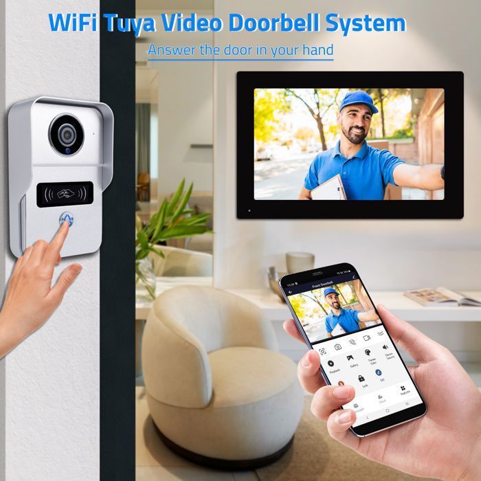 Sichere 1080p-WLAN-Video-Türsprechanlage – 7-Zoll-Touchscreen-Video-Türklingel – Tuya-App-kompatibel – 140°-Betrachtungswinkel – Bewegungserkennung + SD-Karte