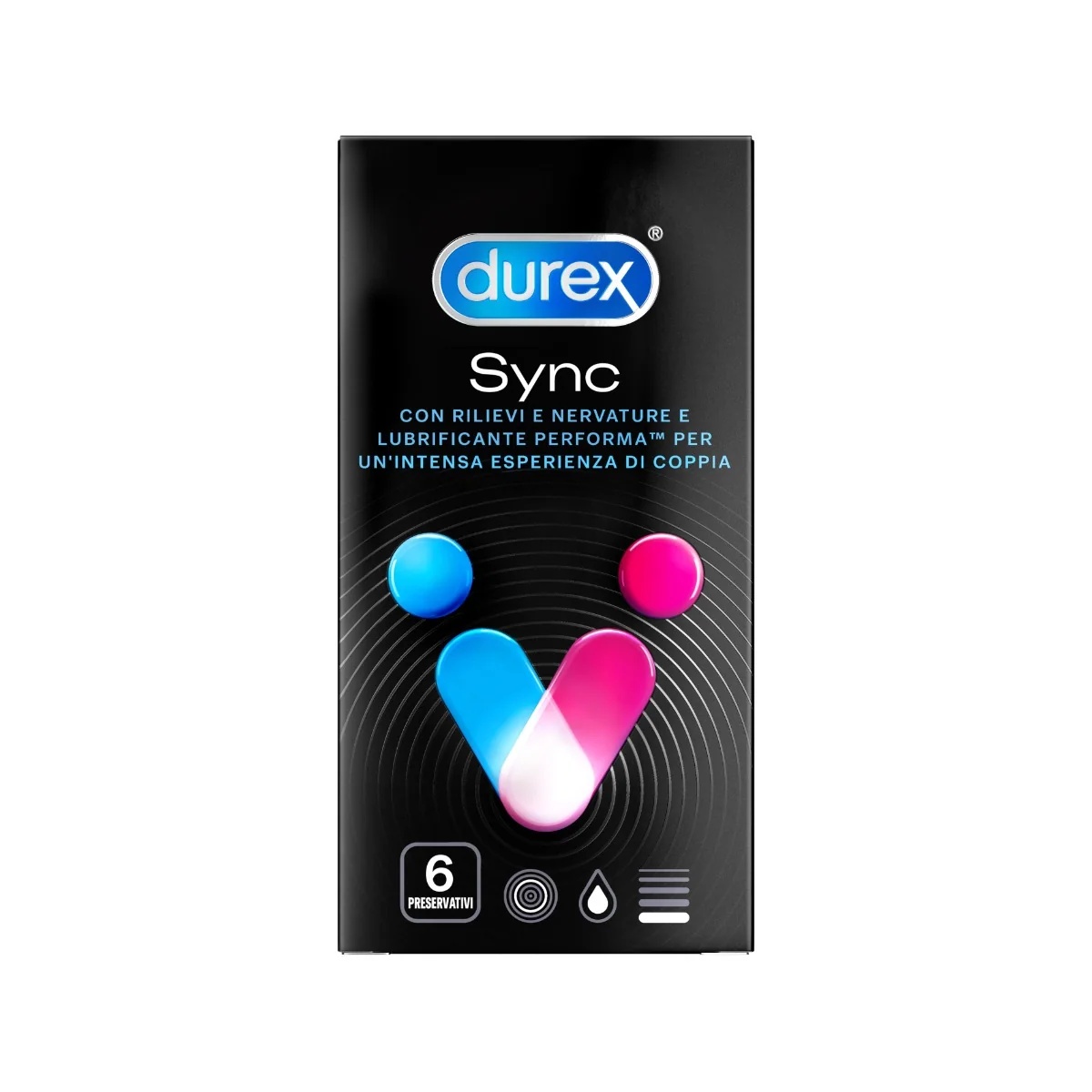 Durex Sync Kondome mit verzögernder und stimulierender Wirkung, 6 Stück, für Paare