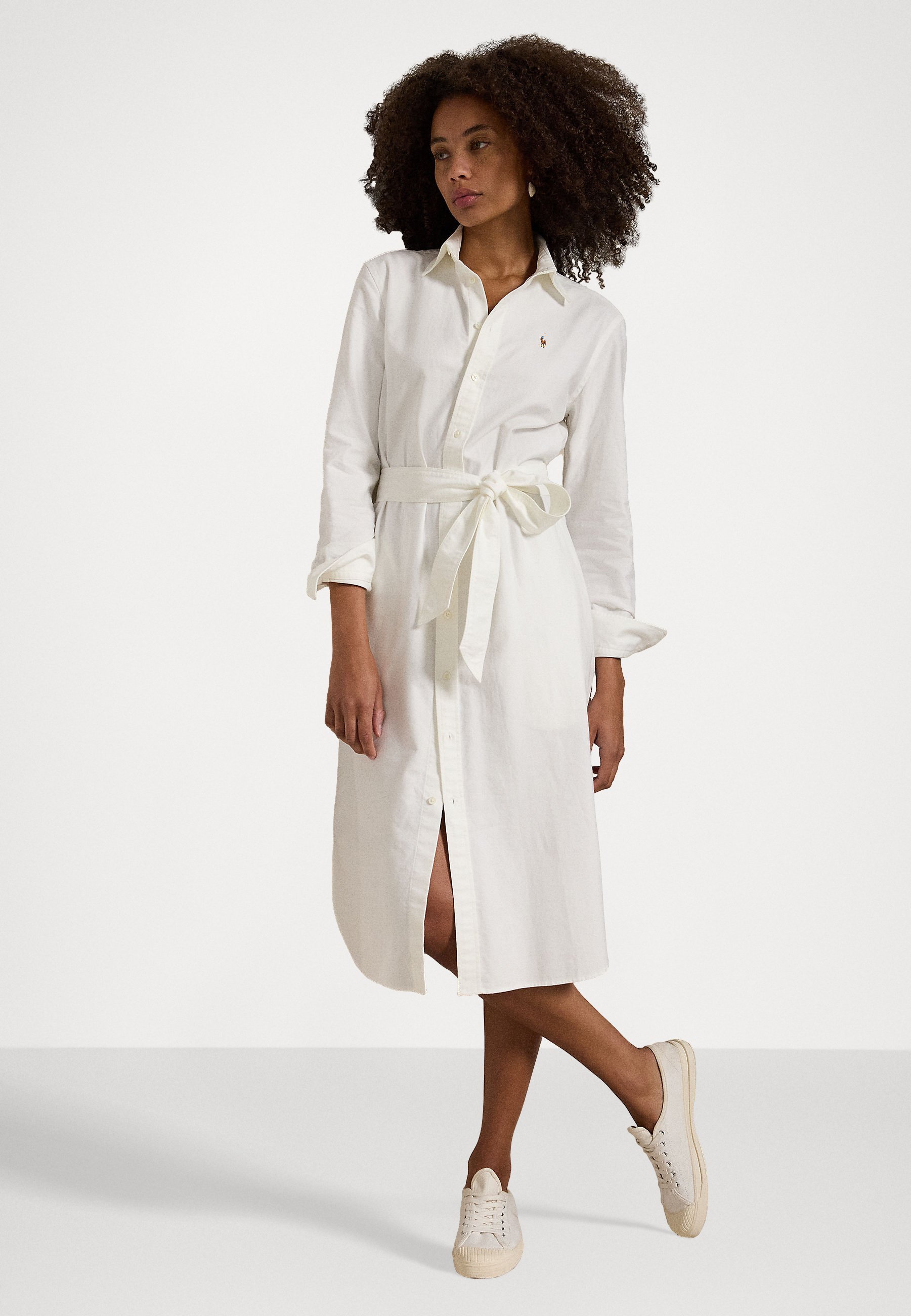 Robe-chemise en coton Oxford ceinturée Polo Ralph Lauren - blanche