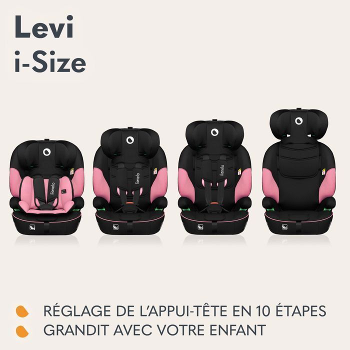 Seggiolino auto convertibile LIONELO Levi i-Size - Rosa - 76-150 cm - Gruppo 1/2/3
