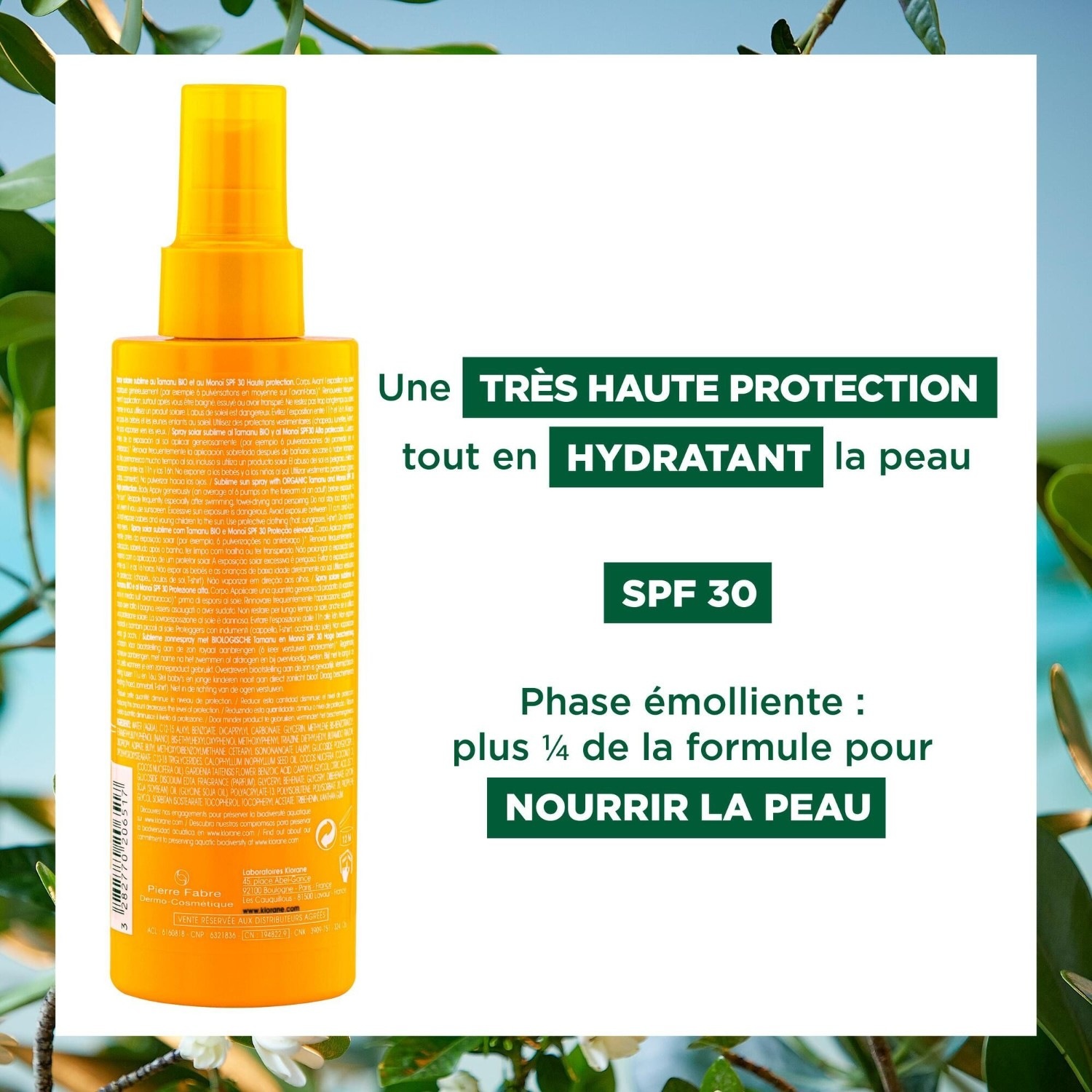 Klorane Spray solaire sublime SPF 30 au Tamanu BIO et au Monoï