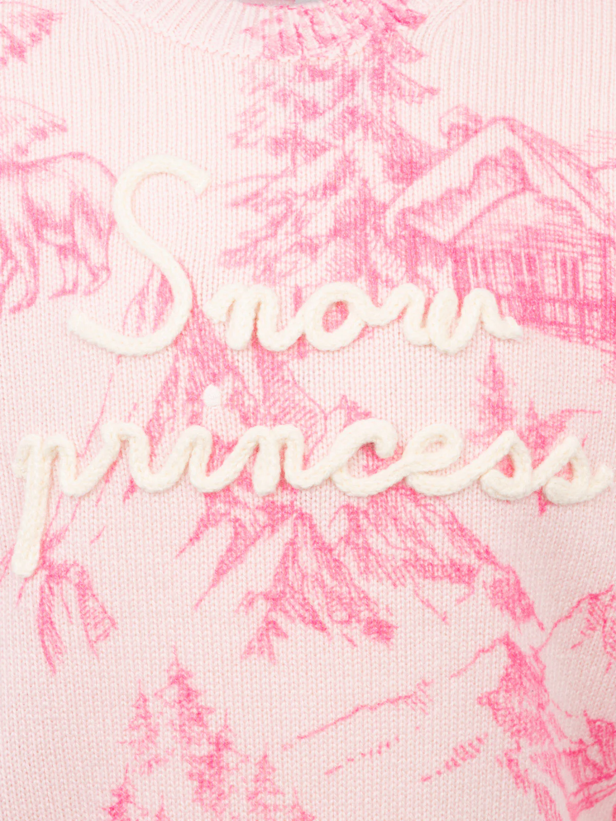 Prinsessenroze trui met ronde hals voor meisjes met toile de jouy-print.