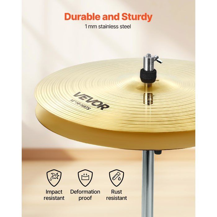 Juego de platillos VEVOR: Hi-Hat de 355 mm, Crash de 400 mm y 455 mm, Ride de 505 mm, Splash de 254 mm - Juego de 6