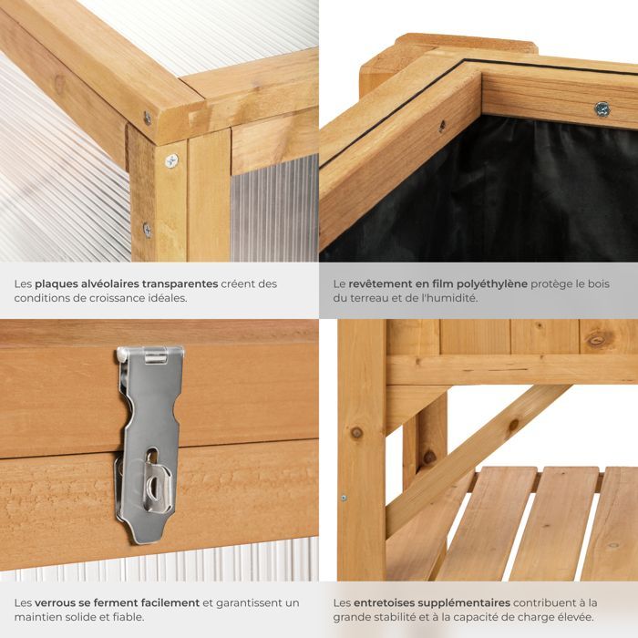 Raised garden bed - TECTAKE - Sturdy raised planter with removable wooden frame 119 x 57 x 90 cm - Brown