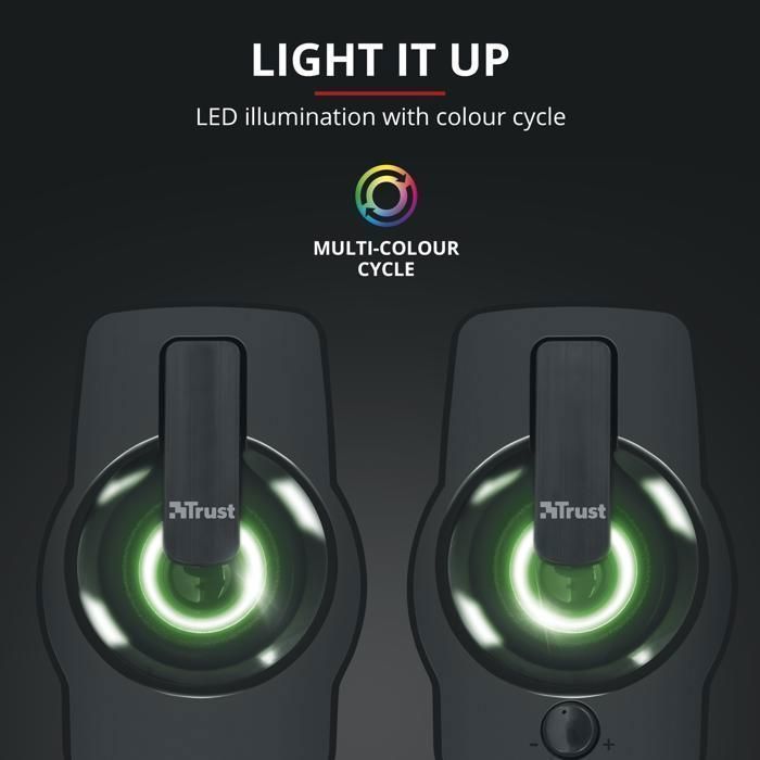 Altoparlanti per PC Trust Gemi RGB 2.0 - Illuminazione LED multicolore - Alimentazione USB - Controllo del volume sul pannello frontale