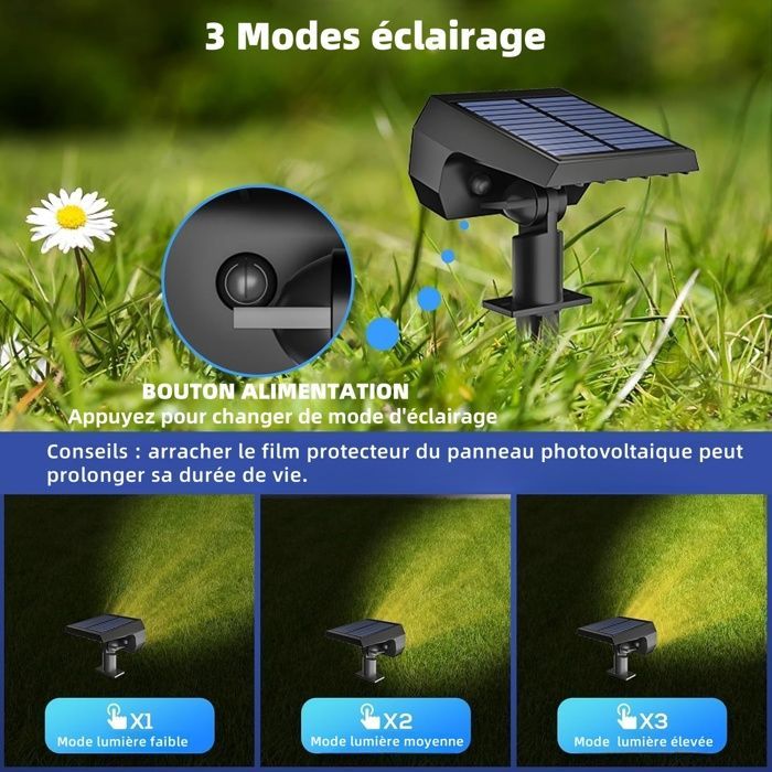 Lámpara solar para exteriores, 56 LED, 3 modos de iluminación, foco solar para exteriores, proyector LED impermeable IP65 para jardín, luz blanca cálida.