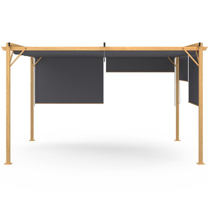 IDMARKET Pergola édition exclusive effet bois toit rétractable 3x4 M et 4 stores gris anthracite