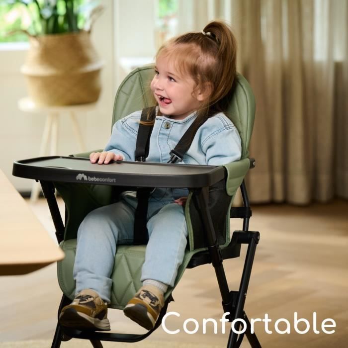BEBECONFORT LILY Chaise haute bébé, ultra compacte et légère, confort optimal, de 6 mois à 3 ans, jusqu'à 15 kg, Mineral green