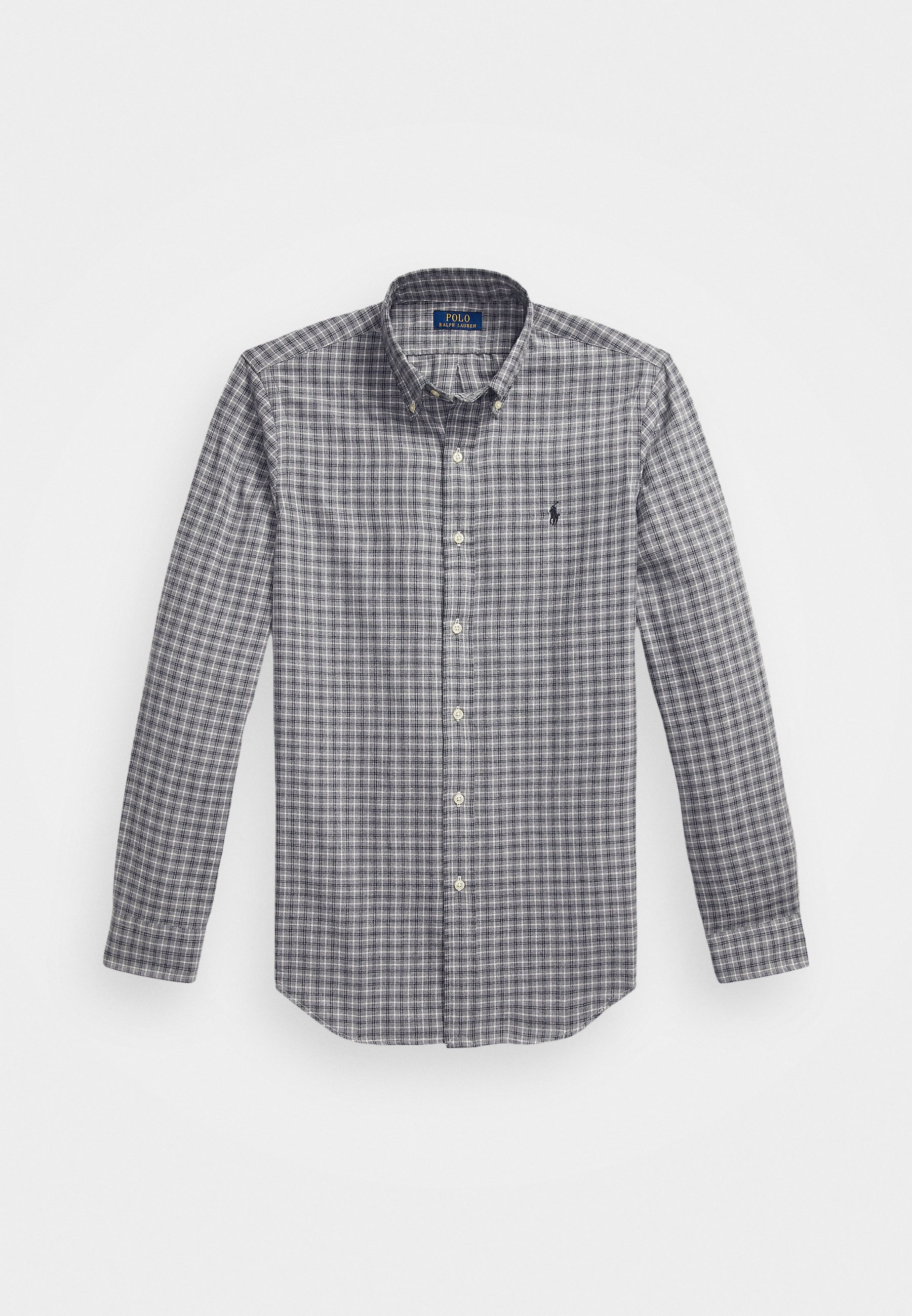 Chemise Polo Ralph Lauren coupe ajustée en sergé à carreaux - Gris clair chiné