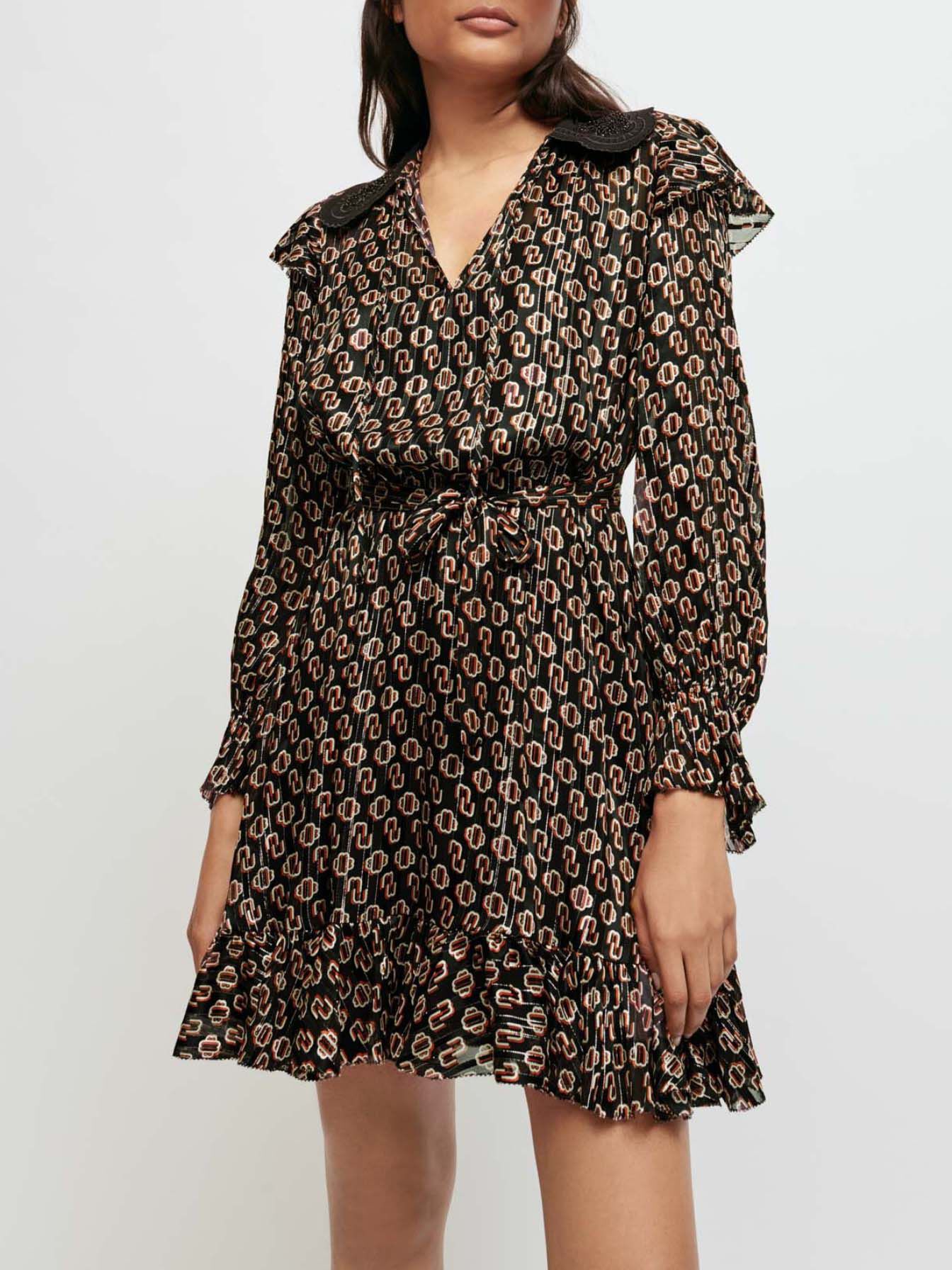 Jurk van mousseline-zijde met lurex-print - Monogramme M Noir grand