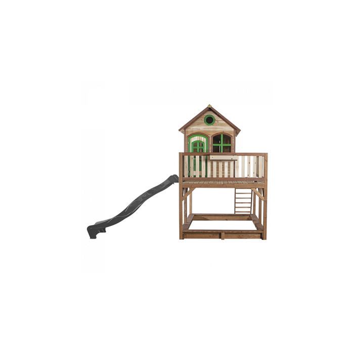 Casita de juegos infantil AXI Liam con arenero y tobogán, gris | Zona de juegos al aire libre en marrón y verde