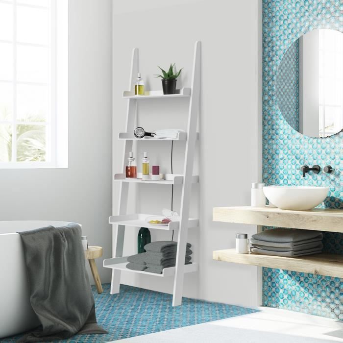 DEUBA | Mensola a muro - Stile scala 180 cm | Mobile contenitore decorativo con 5 ripiani