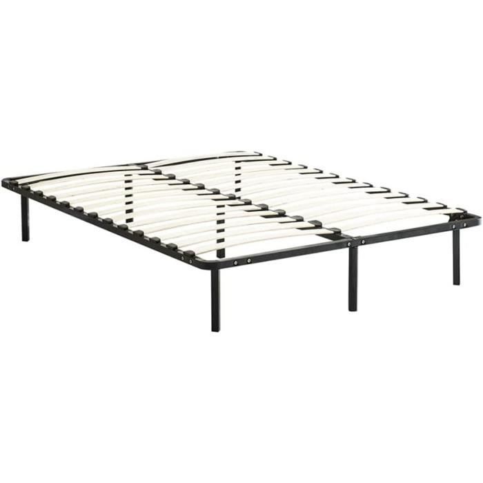 Base de cama de láminas DEWINNER de 140x190 cm con patas - 26 láminas de madera - Acero reforzado