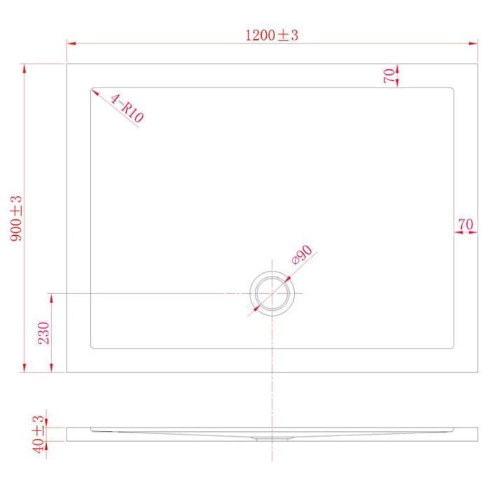 Base de duche retangular em acrílico, modelo Flower UltraSlim - Flower - 90x120x4 cm - Branca - Extra plana