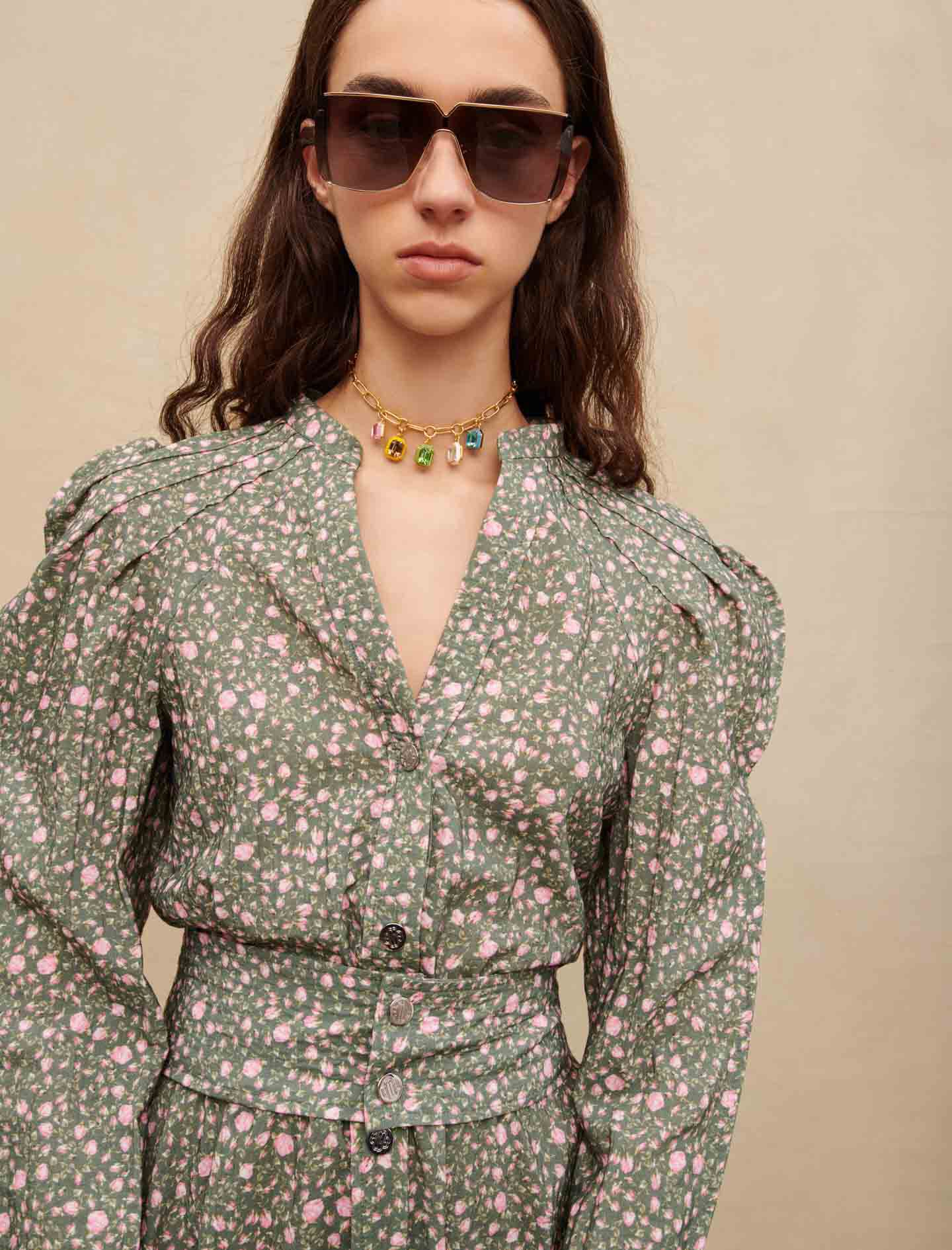 Korte jurk met volumineuze mouwen - Bouton de roses