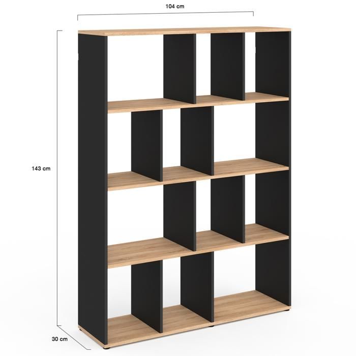 IDMARKET Etagère bibliothèque JENA 4 niveaux noir et effet bois 143 cm