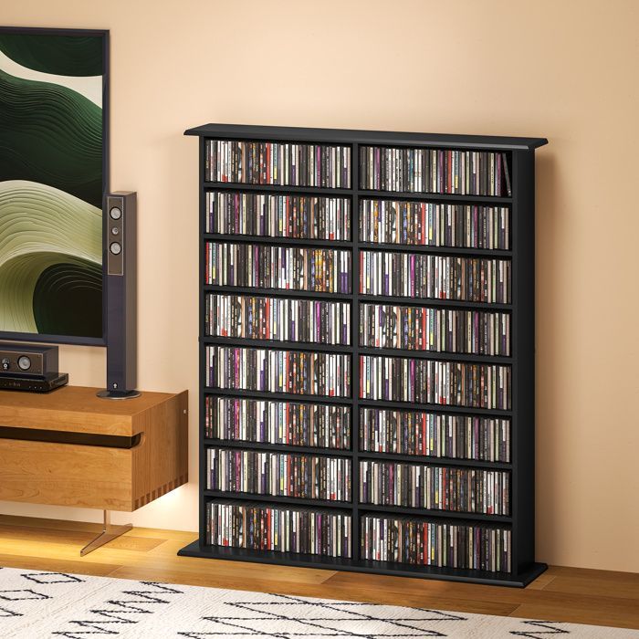 Rangements pour CD et DVD - HOMCOM - 16 compartiments et 12 étagères réglables - capacité max. 720 CD/396 DVD et Blu-ray - noir