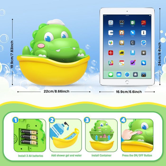 Juguetes de baño para bebés ATOPDREAM, máquina de burbujas de dinosaurio, fácil de usar, regalos para niños de 1, 2, 3, 4 y 5 años.