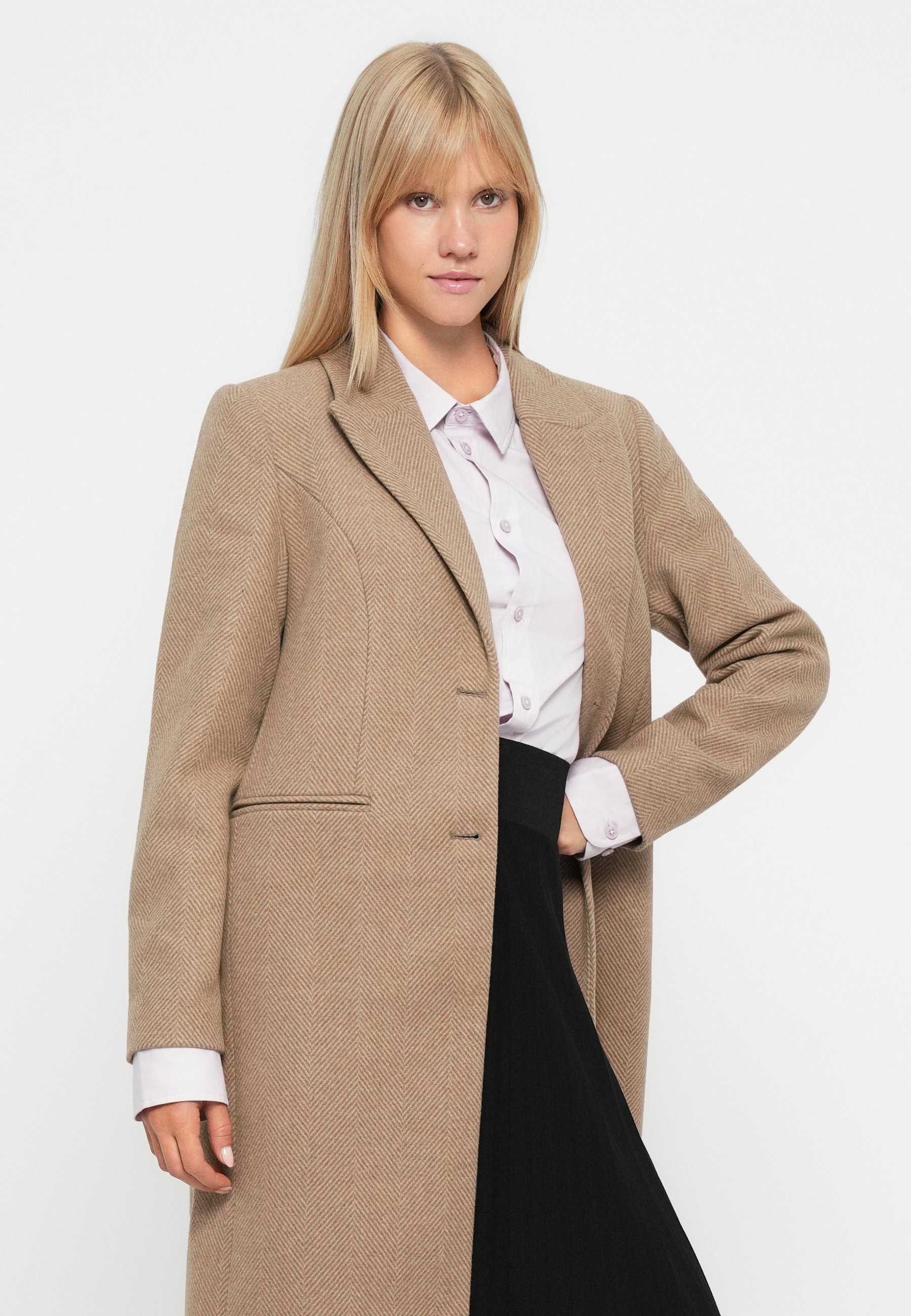 Vero Moda VMBLAZA HERRINGBONE LONG BOO - Cappotto classico - beige
