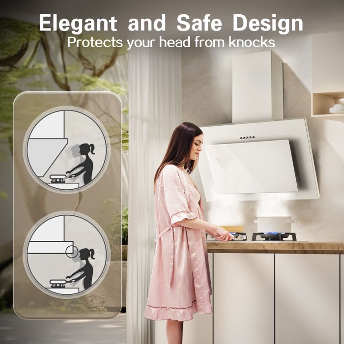 Hotte Aspirantes 60cm,Hotte Cuisine inclinée,350m³/h, Evacuation ou Recyclage, Filtres Charbon Inclus,A++