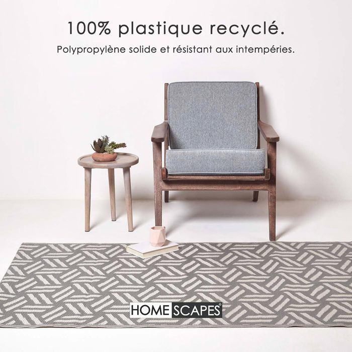 Tapis extérieur jardin imperméable, réversible et résistant UV - Luna - 180 x 270 cm - Gris - Matériaux recyclés - Homescapes