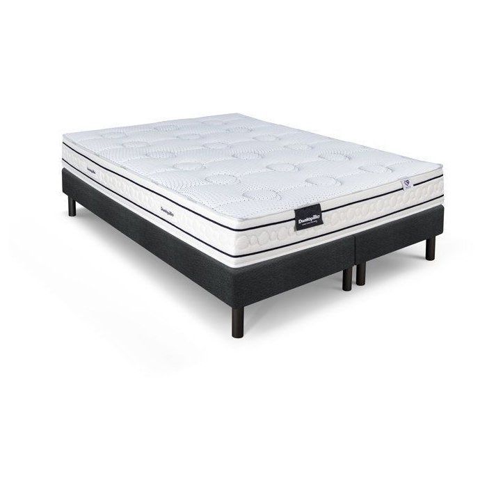 Set materasso e base letto 160x200 (2x80) di DUNLOPILLO, altezza 21 cm - Lattice - 7 zone - Supporto bilanciato - Prodotto in Francia