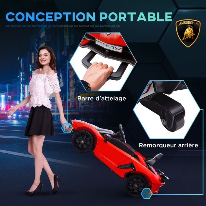 Coche eléctrico - HOMCOM - Lamborghini Aventador SVJ 12V infantil con licencia, puertas de mariposa y luces LED - PP - rojo