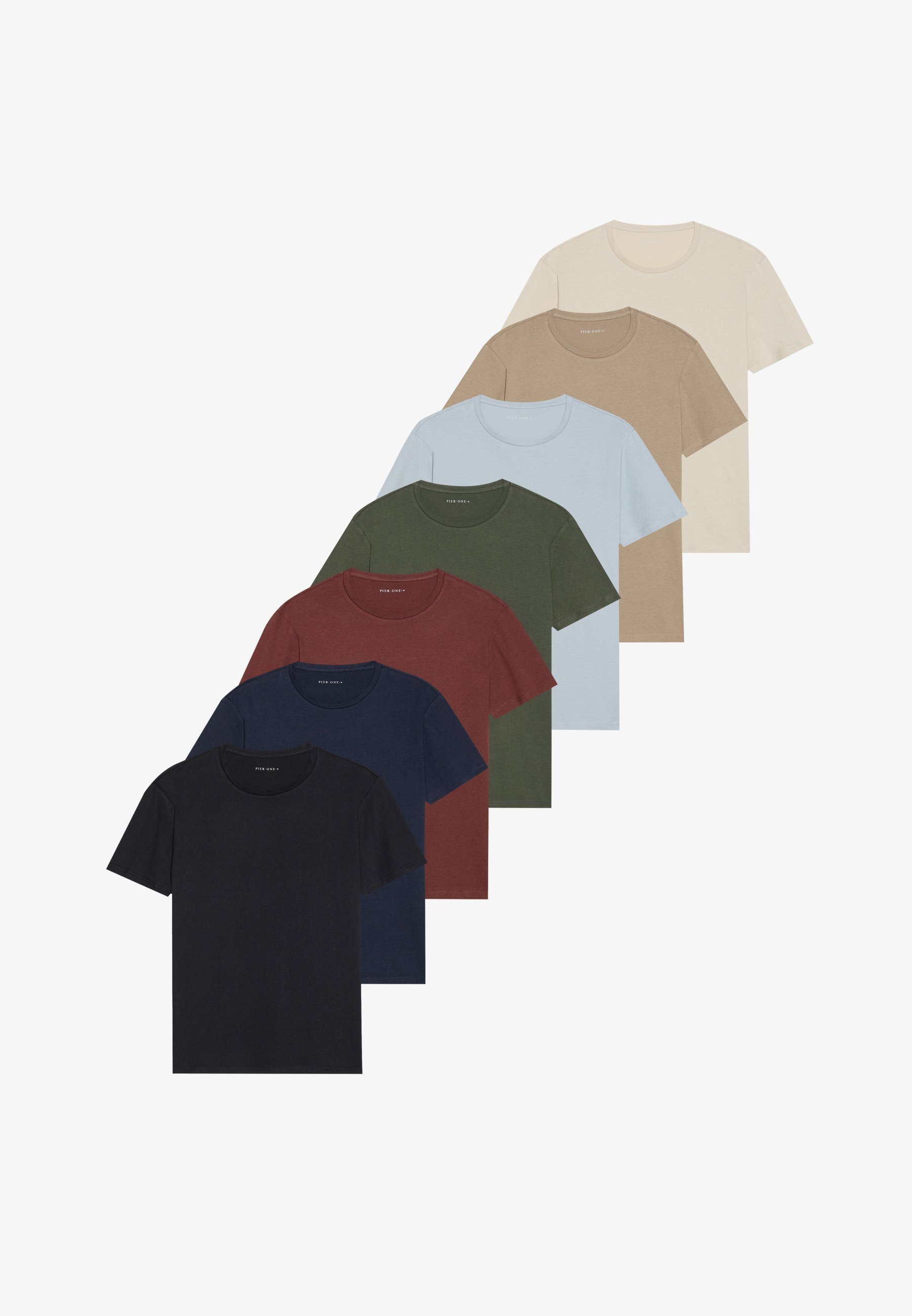 Pier One 7-pack - Basic T-shirt - zwart/donkerblauw/donkergroen