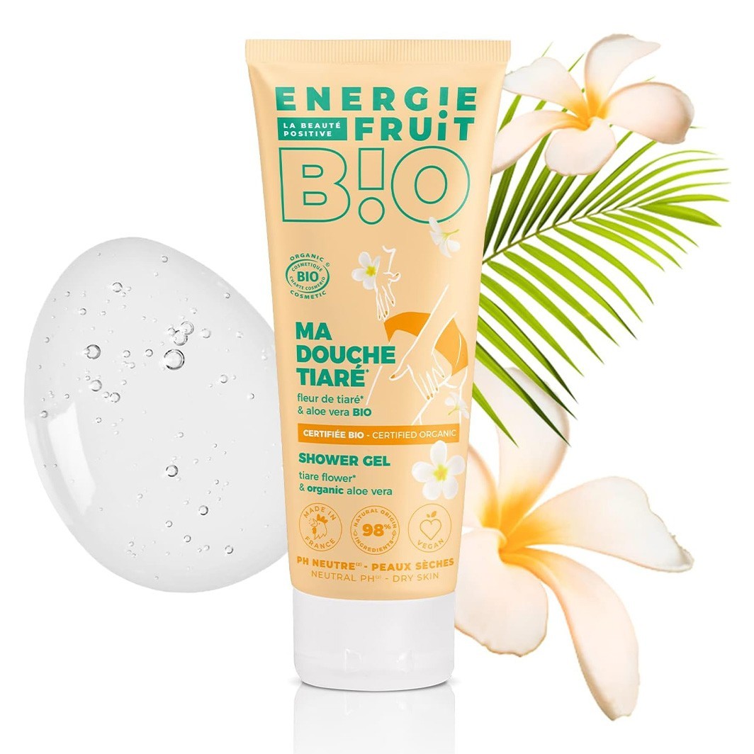 Energie Fruit gel douche bio fleur de tiare & aloe vera bio 98% ingredients d'origine naturelle