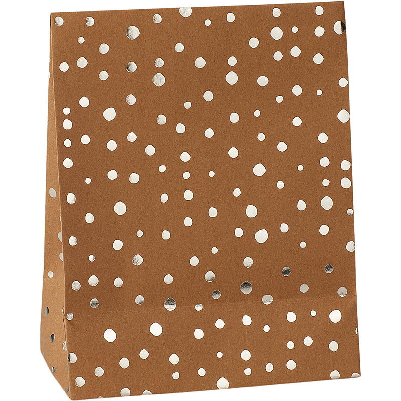 Bolsa de regalo de 25,5 x 11 cm con papel kraft dorado y plateado.