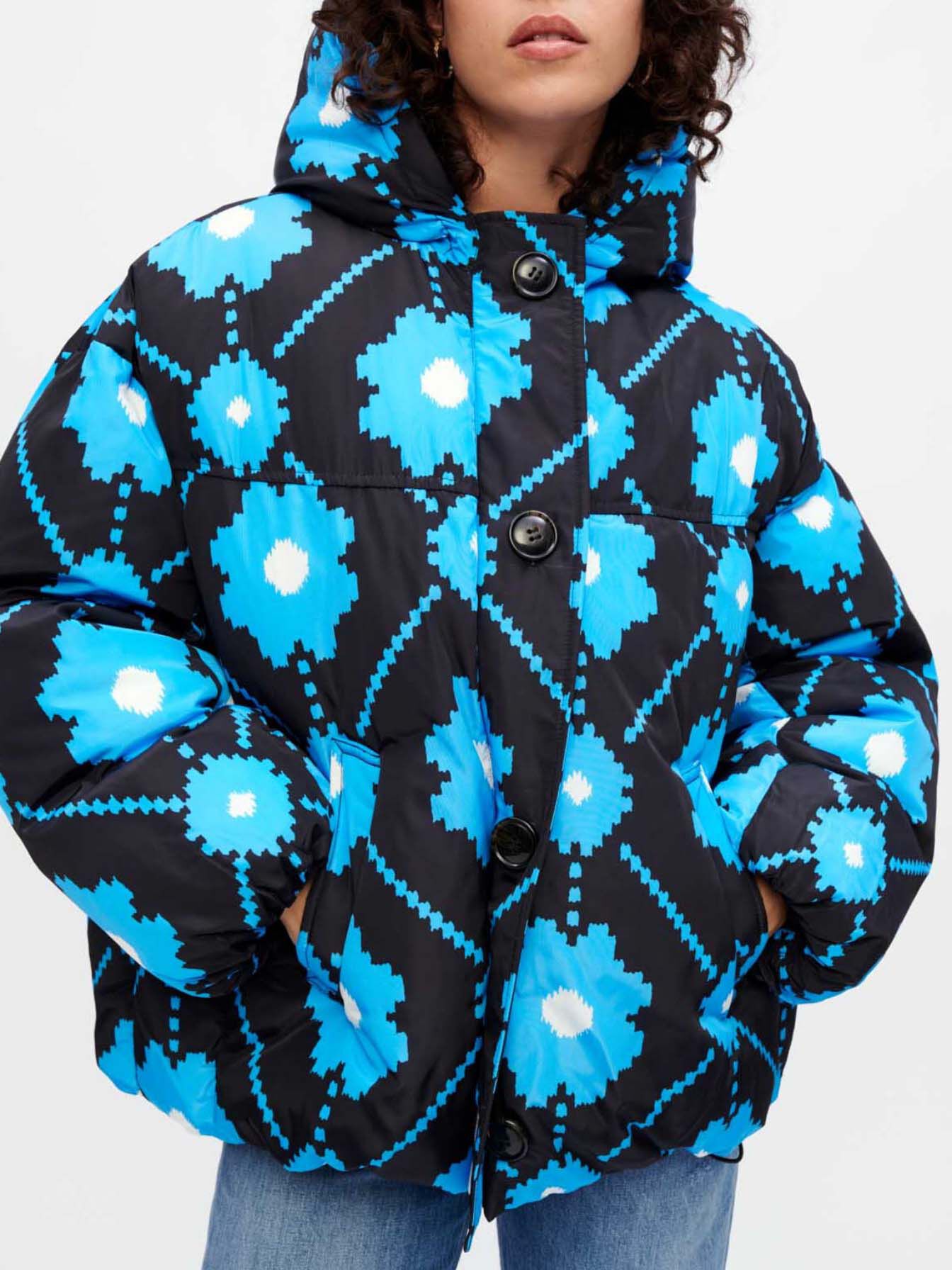 Plumas con estampado floral-Noir/bleu