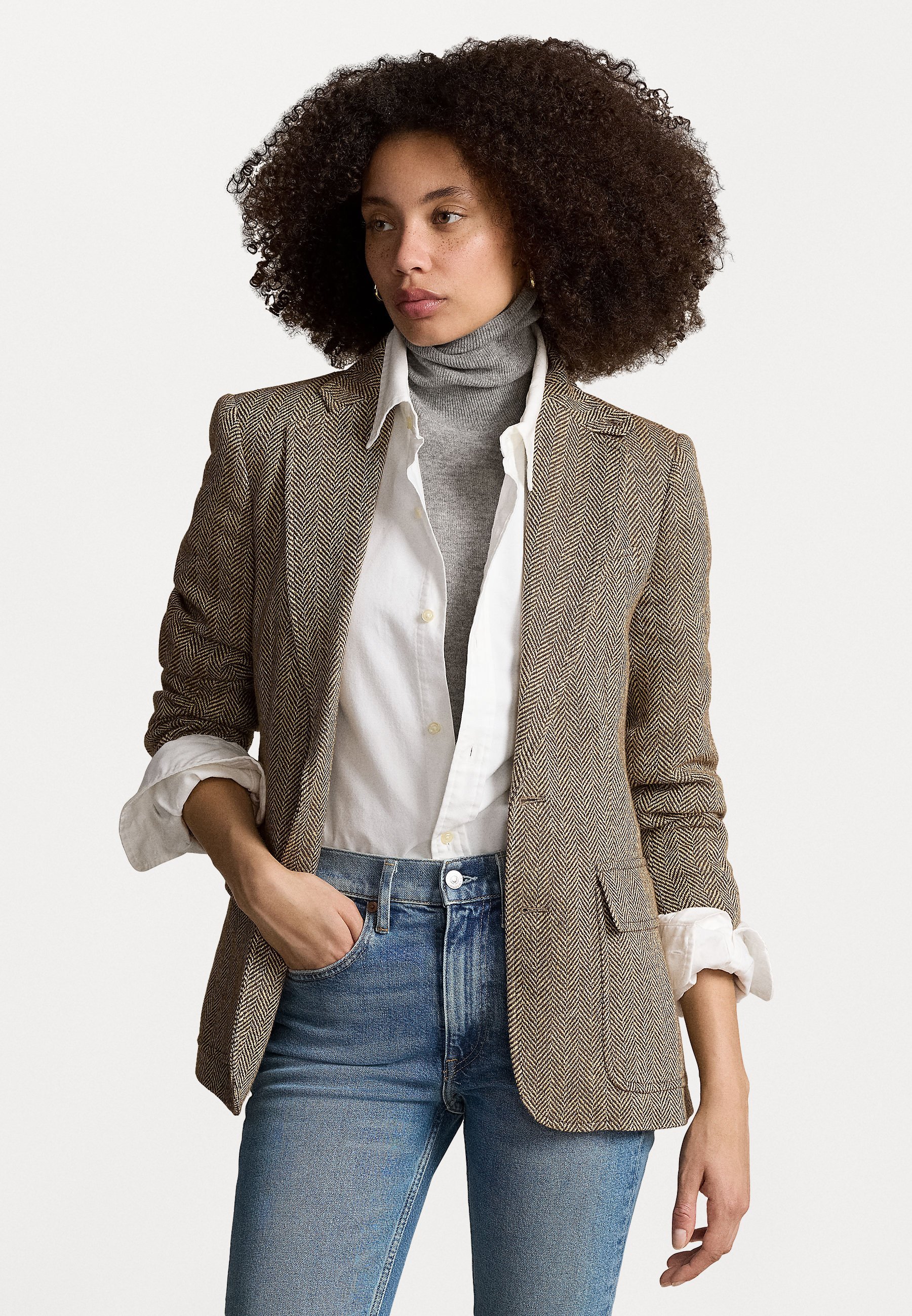 Polo Ralph Lauren BLAZER VAN LINNENMIX MET VISGRAATPROFIEL - Blazer - bruin/crème