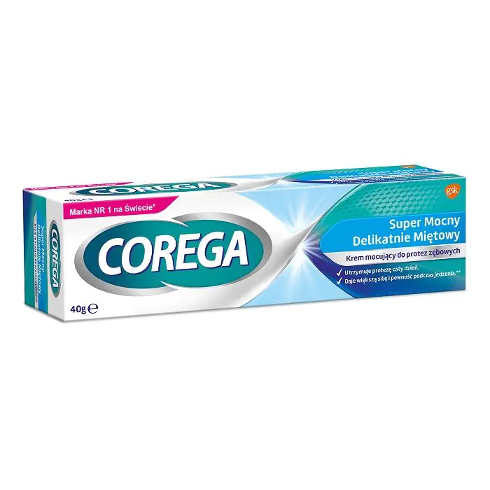 Corega Super Mocny Delikatnie Miętowy, Krem mocujący do protez zębowych