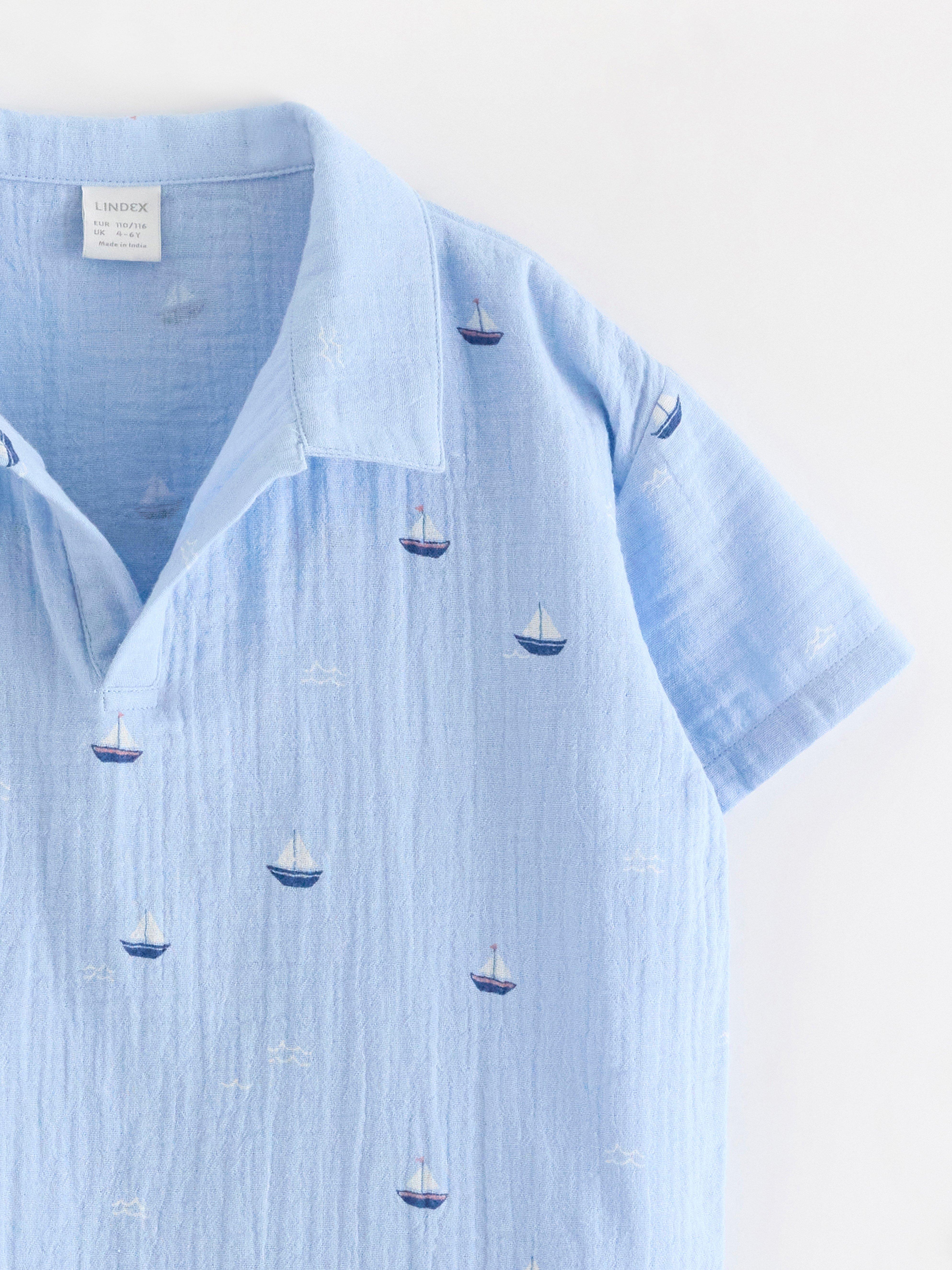 Camicia in tessuto di cotone azzurro chiaro