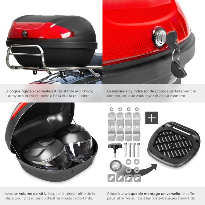 Maletero para ciclomotor - TECTAKE - MATZE Maletero para 2 cascos, 48 L de capacidad con mecanismo de cierre seguro
