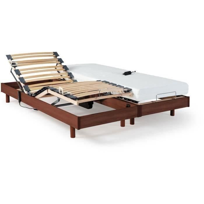 Conjunto de relaxamento TALCA: colchão + bases de cama elétricas, acabamento em cerejeira, 2 x 70 x 190 cm - Espuma - 14 cm - Firme