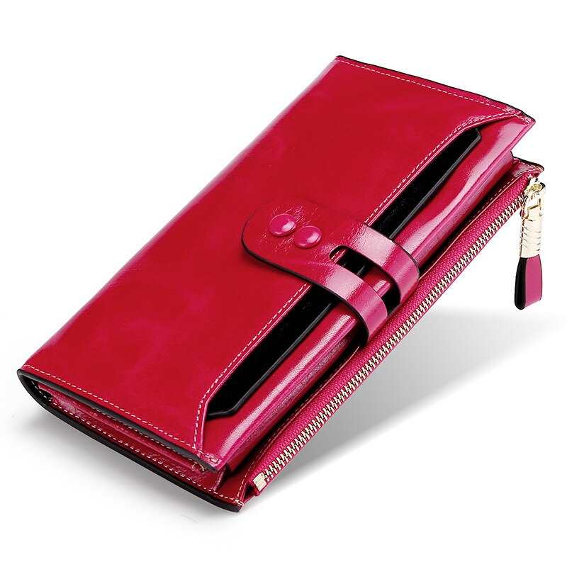 Portefeuille femme en cuir véritable, pochette longue, portefeuille à fermeture éclair avec porte-monnaie et porte-cartes.