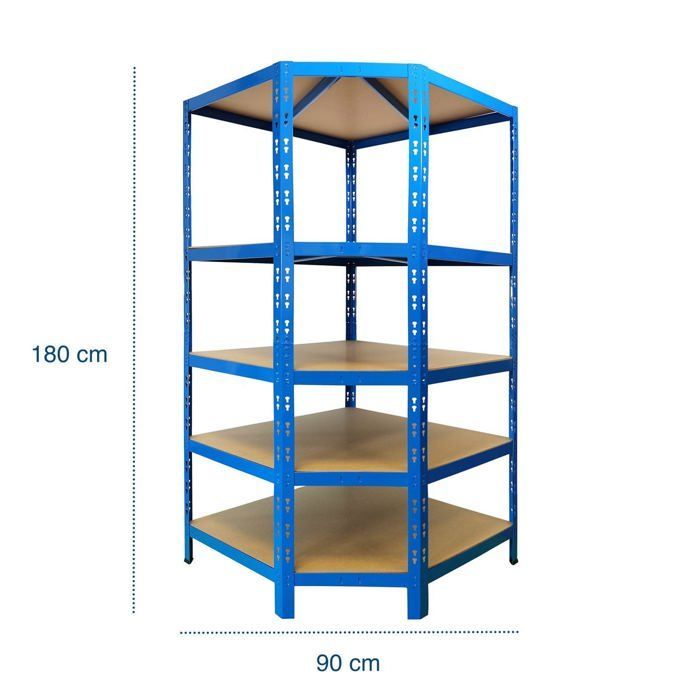 Estantería esquinera, estante resistente, azul, 5 niveles, 180 x 90 x 42 x 60 cm | Carga máxima: 875 kg