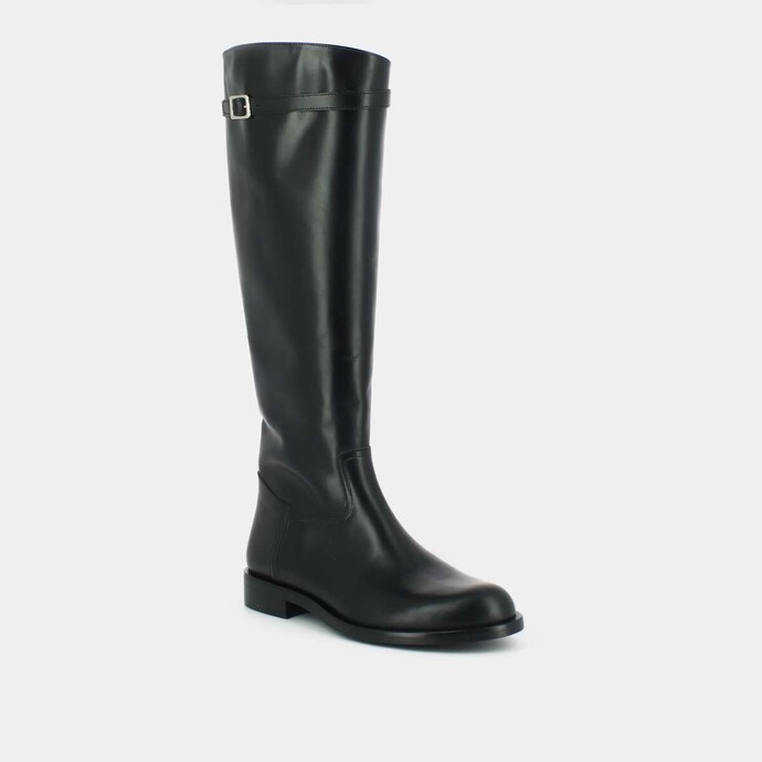 Bottes hautes et boucles latérales  en cuir noir